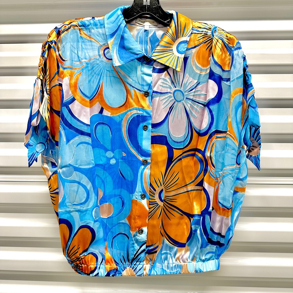 Ramy Brook FLORAL ROXIE Blue and Orange TOP